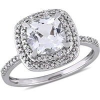 Carat T. G. W. a creat safir alb și Carat T. W. diamant 10kt Aur Alb Halo inel de logodna