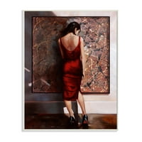 Stupell Industries rochie roșie Femeie În picioare Glam Pose placă de perete de Ron Di Scenza