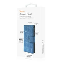 Carcasă Portofel din Denim Samsung s Edge S Plus cu carcasă interioară gumată și funcție Kickstand în Bleumarin pentru utilizare