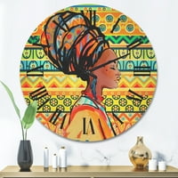 Designart 'portret femeie afro-americană cu Turban III' ceas de perete Modern din lemn