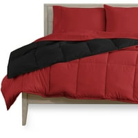 Bare Home microfibră 5 piese fular roșu negru, Set cearșaf roșu pat reversibil într-o pungă, Cal King