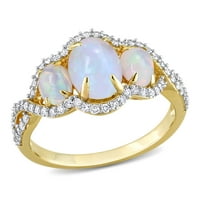 Miabella femei 1 Carat T. G. W. Oval etiopian Albastru Opal și Carat T. W. diamant 10kt Aur Galben Infinity Design 3-Piatra inel