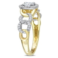 Carate TW diamant 10kt aur galben Oval Link Halo inel de logodna