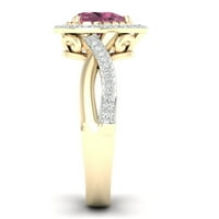 Imperial Gemstone 10k aur galben inima taie Roz turmalina CT TW diamant Halo femei Inel