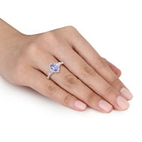 Miabella femei 1 Carat T. G. W. Oval-Cut Tanzanite & Alb safir & diamant Accent 14kt aur alb Vintage Halo inel