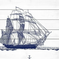Marmont Hill Blue Ship pictură imprimată pe lemn alb