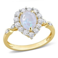 Miabella femei 1 Carat T. G. W. pere-Cut Opal creat safir alb și diamant Accent 10kt Aur Galben Halo pere inel