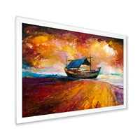 Tradițional Fisher barca în timpul Ocean seara strălucire înrămate pictura panza arta de imprimare