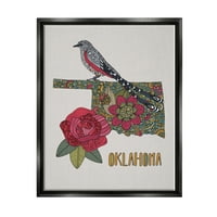 Stupell Industries Oklahoma State Bird & Flower model Floral detaliat artă grafică Jet Black Floating Framed Canvas Print artă