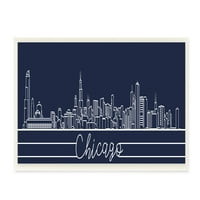 Stupell Industries Chicago Illinois Linework City Skyline placă de perete albastru intens, 17, Design de Daphne Polselli