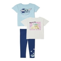 Set de tricouri și jambiere cu mânecă scurtă Baby Yoda Girls, 3 piese, mărimi 4-16