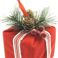 Timp de vacanță cutie cadou din catifea roșie, ramuri cu tematică Holly, Ornament de Crăciun