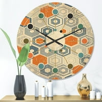 Designart 'Hexagon Retro Pattern IX' ceas de perete Modern din lemn de la mijlocul secolului