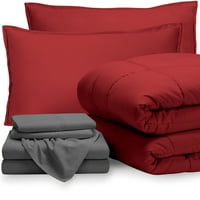 Bare Home microfibră pat roșu și gri din 7 piese într-o geantă, Full XL