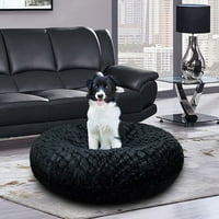 Bessie și Barnie Signature Serenity Negru lux Extra Plush Fau Fur Bagel pat de câine pentru animale de companie