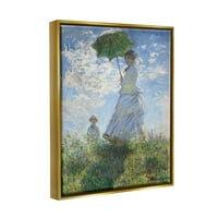 Stupell Industries femeie cu o umbrelă de soare clasic Claude Monet pictura pictura metalica aur plutitoare înrămate panza imprimare arta de perete, Design de one1000paintings