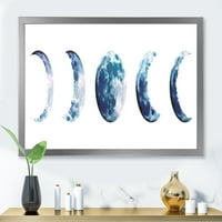 Designart 'Magic Blue Moon Faze Pe Alb' Boem & Eclectic Înrămate Art Print