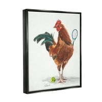 Stupell Industries pui găină joc Tenis atletic ferma animale pictura Jet negru plutitoare înrămate panza imprimare arta de perete,