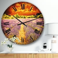 Ceas de perete tradițional Designart 'Beautiful Lavender Field and Sunset'