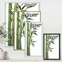 Designart 'detaliu de bambus verde închis și frunze I' imprimare tradițională de artă de perete din pânză încadrată