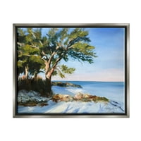 Vara Plaja Coasta Copaci Peisaj Pictura Luciu Gri Înrămate Arta Imprimare Perete Arta