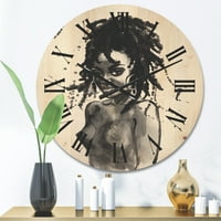 Designart 'portret alb-negru al femeii afro-americane V' Ceas de perete Modern din lemn
