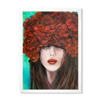 Designart 'Portretul Unei Domnișoare Cu Flori Roșii' Imprimeu Modern De Artă Încadrată