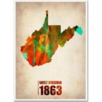 Marcă comercială Fine Art West Virginia Watercolor Map Canvas Art de naxart