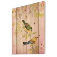 Designart 'păsări strălucitoare frumoase așezate pe ramură' imprimeu tradițional pe lemn Natural de pin