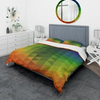 Designart 'Geometrie triunghiulară în verde portocaliu și albastru' set Modern și contemporan de plapumă