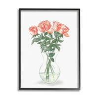 Stupell Industries buchet de trandafiri roz vază de sticlă pictură de natură moartă artă încadrată neagră imprimare artă de perete,