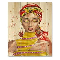 Designart 'portret Exotic colorat al femeii Afro-americane' imprimeu tradițional pe lemn Natural de pin