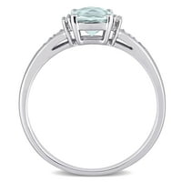 Miabella femei Carat T. G. W. pernă Checkerboard-Cut acvamarin și diamant Accent 10kt aur alb inel de logodna